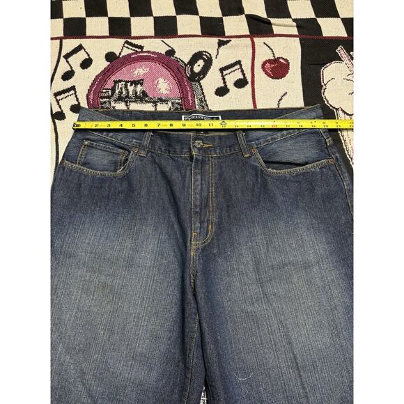 Vintage 90s Enyce Jean Shorts Baggy Custom Embroidered Size 38 Cross Denim Y2K - Picture 6 of 8